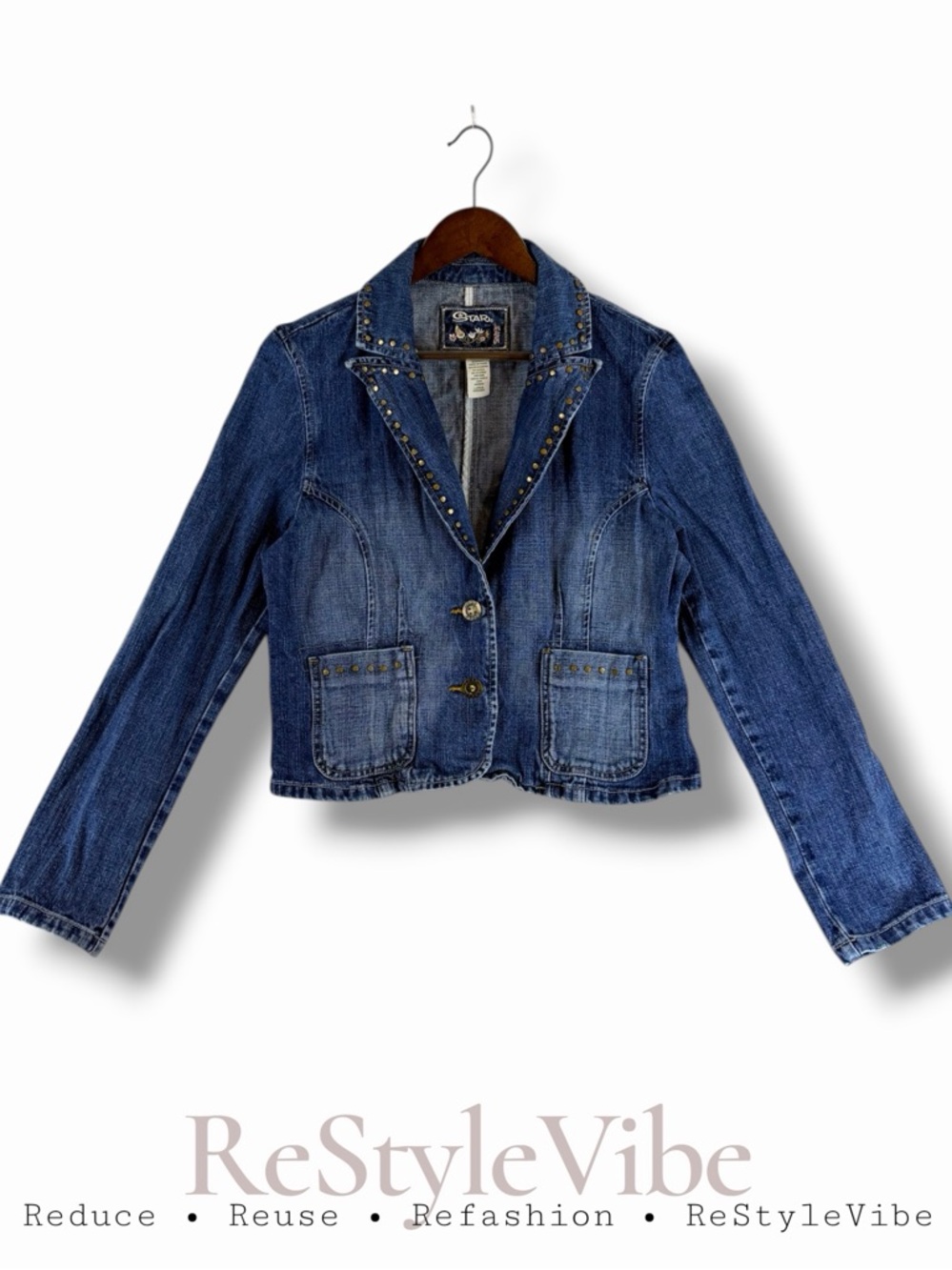 STAR JEANS Women’s Size L Jacket Blazer Coat Denim Y2K 90s Vintage 100% Cotton